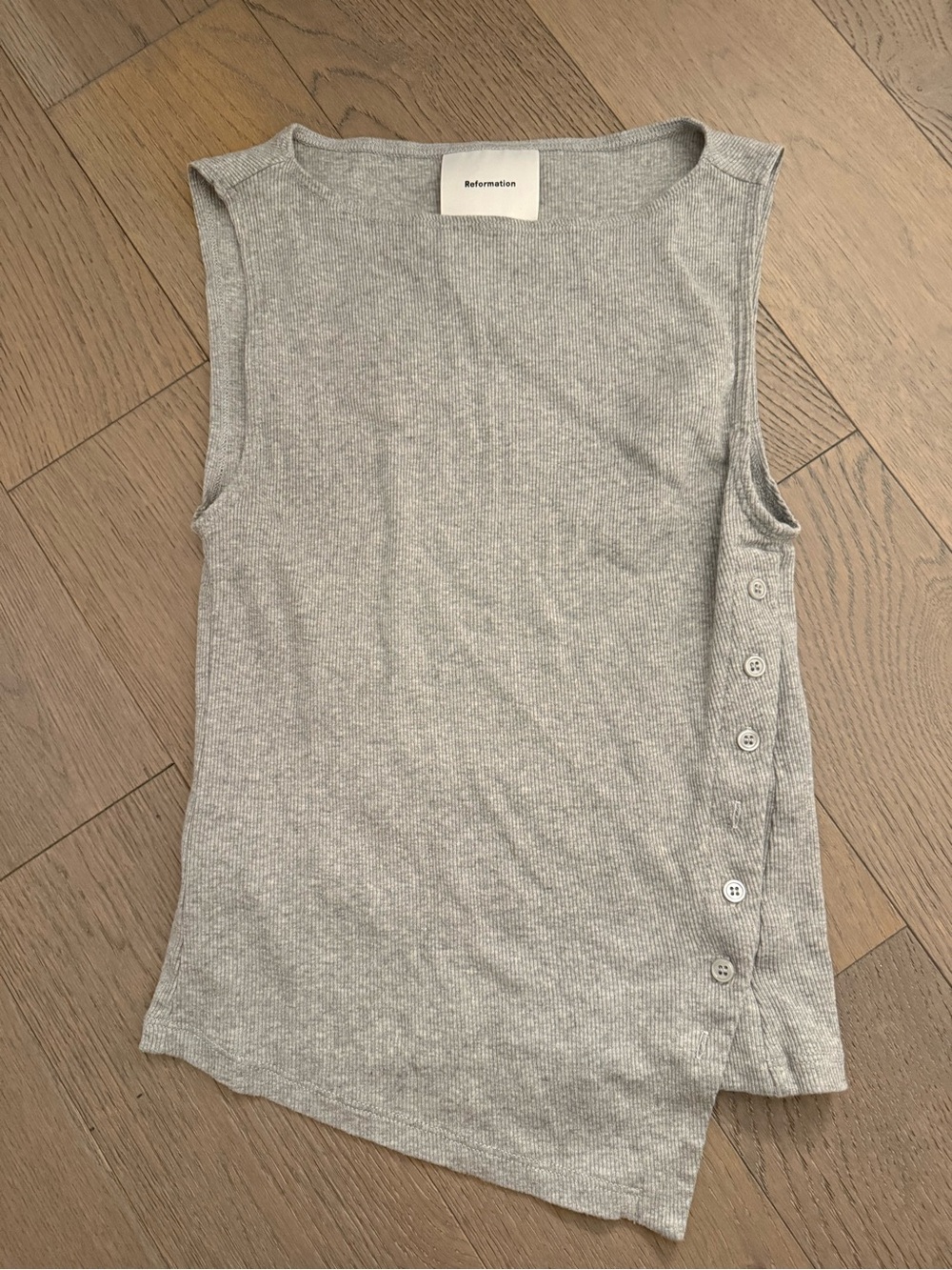 Reformation Ribbed Button-Accent Tank Top — Light Gray